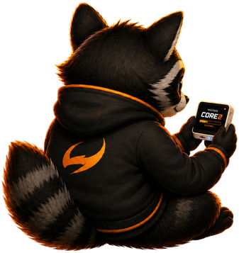 AxeForge raccoon reading a Core2